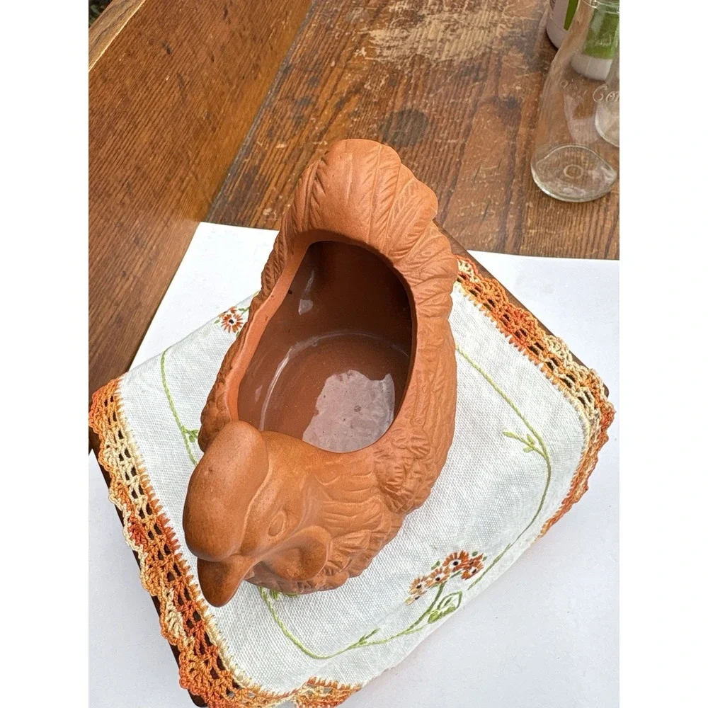 Terracotta Chicken Hen Planter Clay Folk Art 6.5
